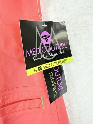 Med Couture Insight Scrub Top XS Women V Neck Short Sleeve Coral Pink New NWT