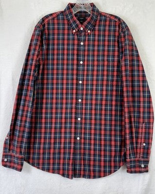 J Crew Shirt Mens Large Red Blue Plaid Button Down Long Sleeve Cotton