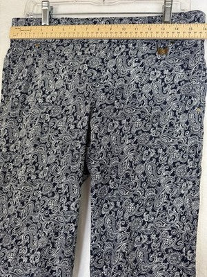 Rafaella Comfort Pants 10 Pull On Blue Paisley Print Womens