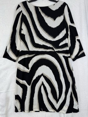 Chicos Size 2 Dress Zebra Print Blouson 3/4 Sleeve Cold Shoulder Womens Large