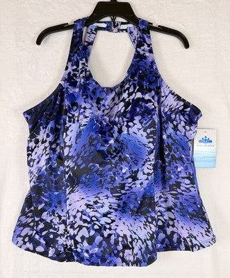 Swimsuits For All 26 Tankini Top Plus Size High Neck Purple Floral New NWT