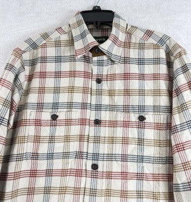 Orvis Perfect Flannel Shirt Medium Tall Plaid Button Up Blue Long Sleeve Mens