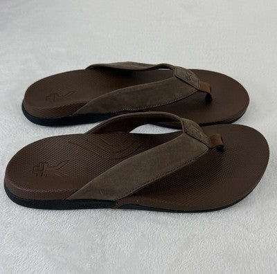 Kuru Mens Flip Flops 8 Kala 2 Brown Leather Sandals Plantar Fasciitis New