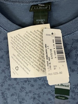 LL Bean Women Large Top Long Sleeve Pigment Dyed Made In USA 90s Vintage New NWT