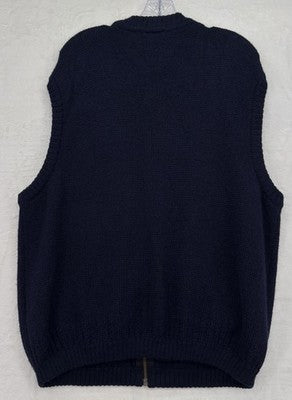 Bonz Sweater Vest Large Mens 100% Alpaca Full Zip Sleeveless Cardigan Navy Blue