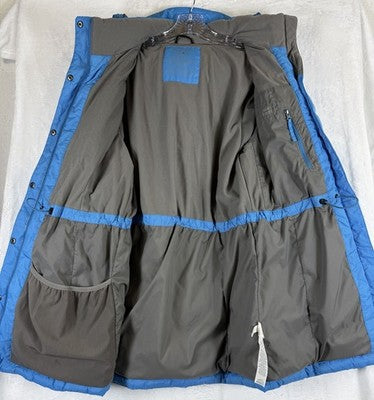 LL Bean Down Jacket Womens Small 3/4 Blue Down Puffer Chevron Quilted