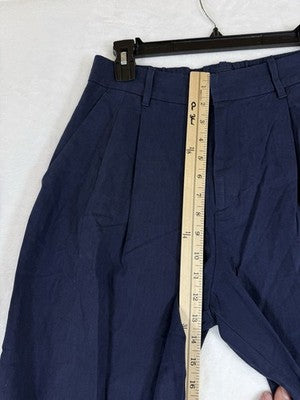 Gap Linen Blend Trousers 6 Petite Navy Blue High Rise Wide Leg 365 New NWT
