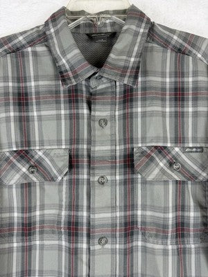 Eddie Bauer Shirt Mens Large Long Sleeve Gray Plaid Button Up