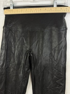 Spanx Leggings Large Black Faux Leather Womens Slimming Compression Shapewear