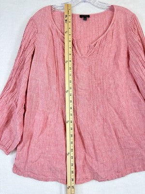 Talbots Top Medium 100% Linen Pink Pintuck 3/4 Sleeve Womens