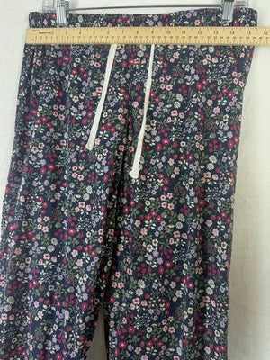 J Crew Pajama Pants XS Womens Blue Floral 100% Cotton Poplin Drawstring