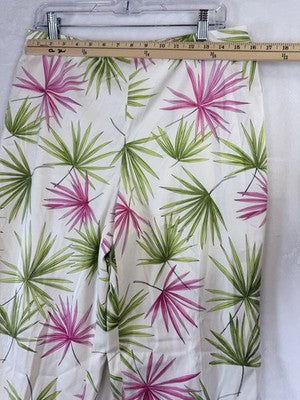 Vintage Talbots Pants 14 Straight Leg Silk Blend Side Zip Leaf Print Lined Women