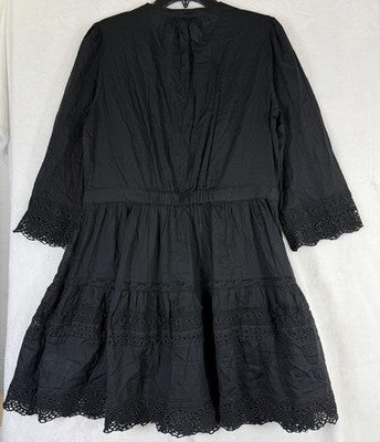 Gap Lace Trim Mini Dress Medium Fit & Flare Women Black 3/4 Sleeve Boho New