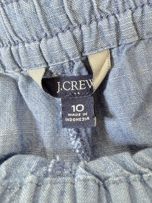 J Crew Chambray Pants 10 Womens Pull On 100% Cotton Blue Pull On Lightweight