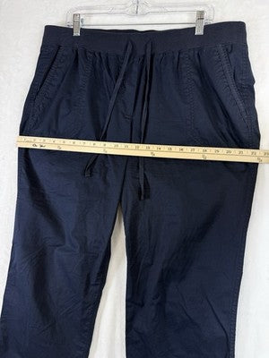 Talbots Easy Drawstring Pants 14W Navy Blue 100% Cotton Pull On Womens