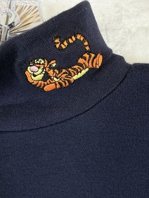 Disney Store Tigger Top Medium Turtleneck Shirt Embroidered Blue Womens Vintage