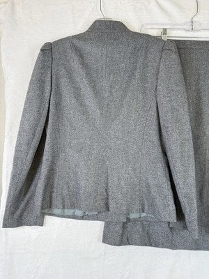 Vintage 80s Womens Blazer Skirt Suit Set 8 10 Gray Wool Dark Academia Whimsigoth