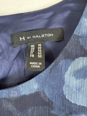 H By Halston Dress 16 Sleeveless Blue Floral Print Layered Shift Women