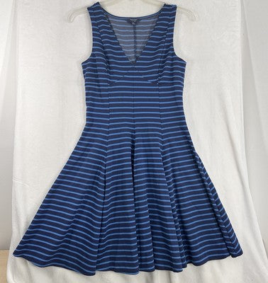 Peter Som Design Nation Dress 6 Blue Ponte Knit Striped Fit Flare Sleeveless