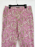 Talbots Classic Side Zip Pants 12 Crop Pink Paisley Women Cotton Stretch Cropped