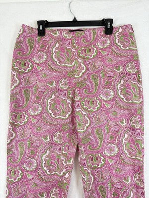 Talbots Classic Side Zip Pants 12 Crop Pink Paisley Women Cotton Stretch Cropped