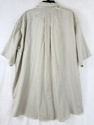 LL Bean Shirt Men Large Short Sleeve Wrinkle Resistant Green Beige Button Up