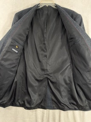 Lands End Blazer Mens 46 Long Blue 100% Wool Blue Gray Herringbone Suit Jacket