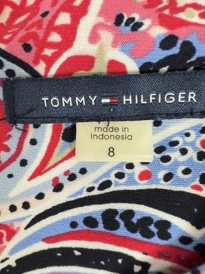 Tommy Hilfiger Dress 8 Bell Sleeve Shear Red Blue Paisley Print Womens