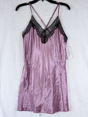 Linea Donatella Chemise Medium Satin Pink Black Lingerie Nightgown Women New NWT
