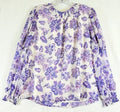 Ann Taylor Loft Top Large Petite Puff Sleeve Purple Floral Long Sleeve Womens