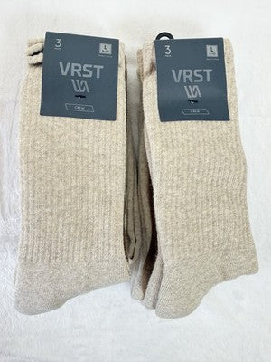 VRST Crew Socks Brown Sand Beige Mens 8-13 Large Cushioned Lot 6 Pairs DSG New