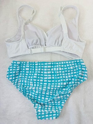 Venus Bikini Set Small Top 6 Bottom 4 White Aqua Blue Lift Wrap Swimsuit Womens