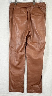 Ann Taylor Loft Faux Leather Pants 4 Cognac Brown Belt Womens