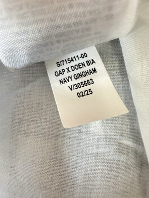 Gap X Doen Dress Small Blue Gingham 100% Linen Midi Short Sleeve Womens New NWT