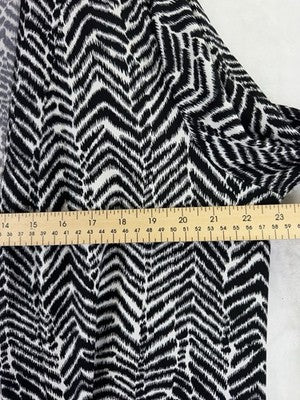 Slinky Brand Cardigan Large Black White Print 3/4 Sleeve Open Front Womens