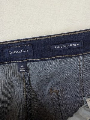 Charter Club Lexington Straight Jeans 16 Dark Blue Red Piping