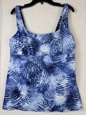 Lands End Tankini Top 12 Underwire Square Neck Rash Guard Swim Lot Blue