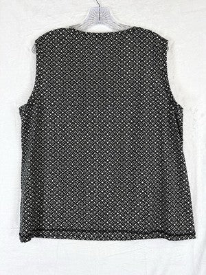 LL Bean Tops Women XL Petite Sleeveless Knit Tee Black Ivory Print Tencel