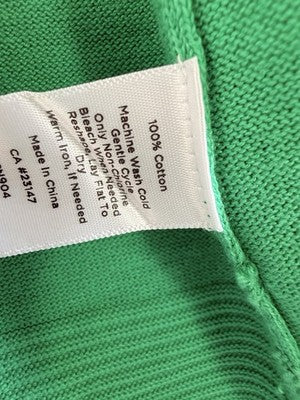 Talbots Cardigan Sweater Small Petite Green Open Front Womens SP 100% Cotton