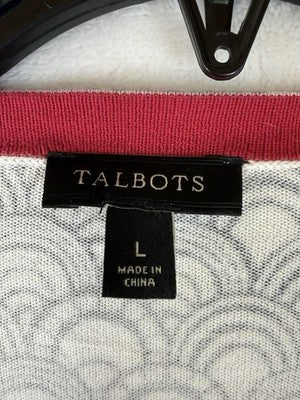 Talbots Cardigan Sweater Large White Blue Womens Button Front
