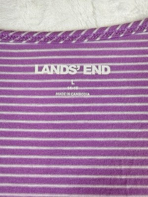 Lands End Womens Tops Large Purple Stripe 3/4 Sleeve Tee T Shirt Cotton Modal