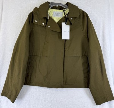 Calia Jacket Large Womens Crop Rain Trench Coat Hooded Green New NWT  $118