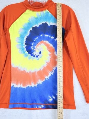 Lands End Rash Guard Boys Large Long Sleeve Swim Shirt Orange Tie Dye Kids
