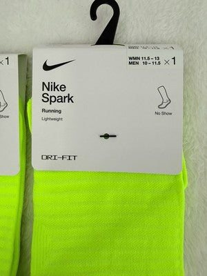 Nike Spark Lightweight Socks Volt Running No Show Large Mens 10-11.5 Lot New
