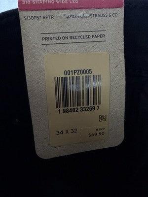 Levis 318 Shaping Wide Leg Jeans 34 Womens Black 34x32 Levi’s New NWT