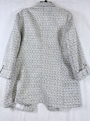 Anne Klein Blazer Medium Long Jacket Open Front Gray Gold Tweed Jacket Womens