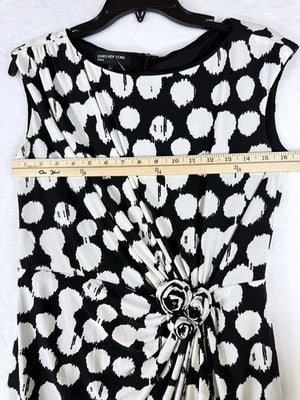 Jones New York Dress 6 Sleeveless Black White Floral Knee Length Polka Dot Women