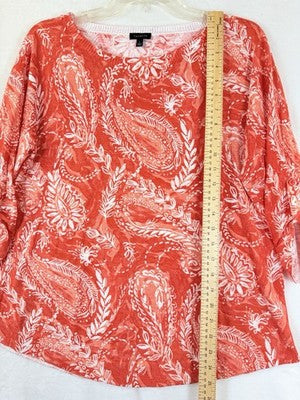 Talbots Tops Small Sweater Lightweight Summer Orange Paisley Floral 100% Cotton