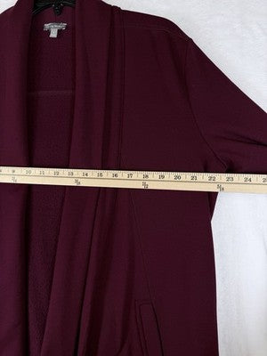 T By Talbots Fleece Cardigan Jacket Large Womens Burgundy Open Front