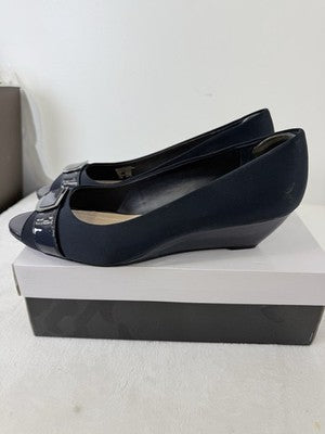 Alfani Shoes 11 Womens Carterr Peep Tow Wedge Heel Sandals Navy Blue Step N Flex